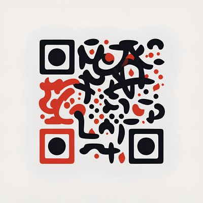 Red Black Calligraphy Doodle QR Code for Posters