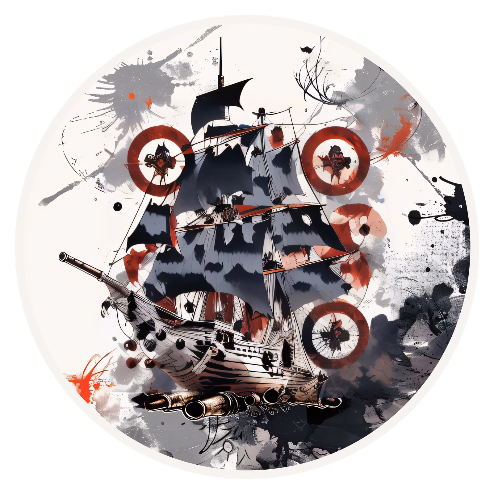 Pirate Galleon Ink Splatter Pirate Ship QR Code for Stickers — image 1