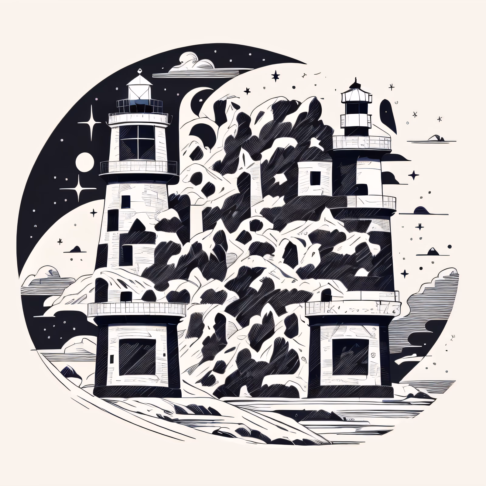 Lighthouse Cliff Tattoo Line Art QR Code for Temporary Tattoos — image 1