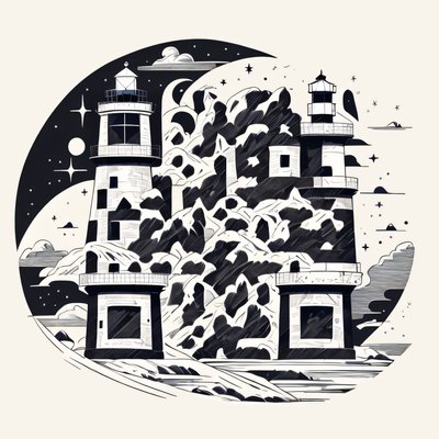 Lighthouse Cliff Tattoo Line Art QR Code for Temporary Tattoos