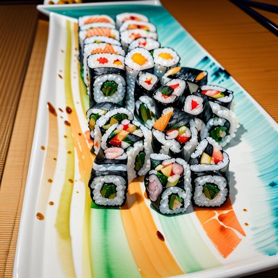Sushi Rolls Watercolor Plate QR Code for Restaurant Menus
