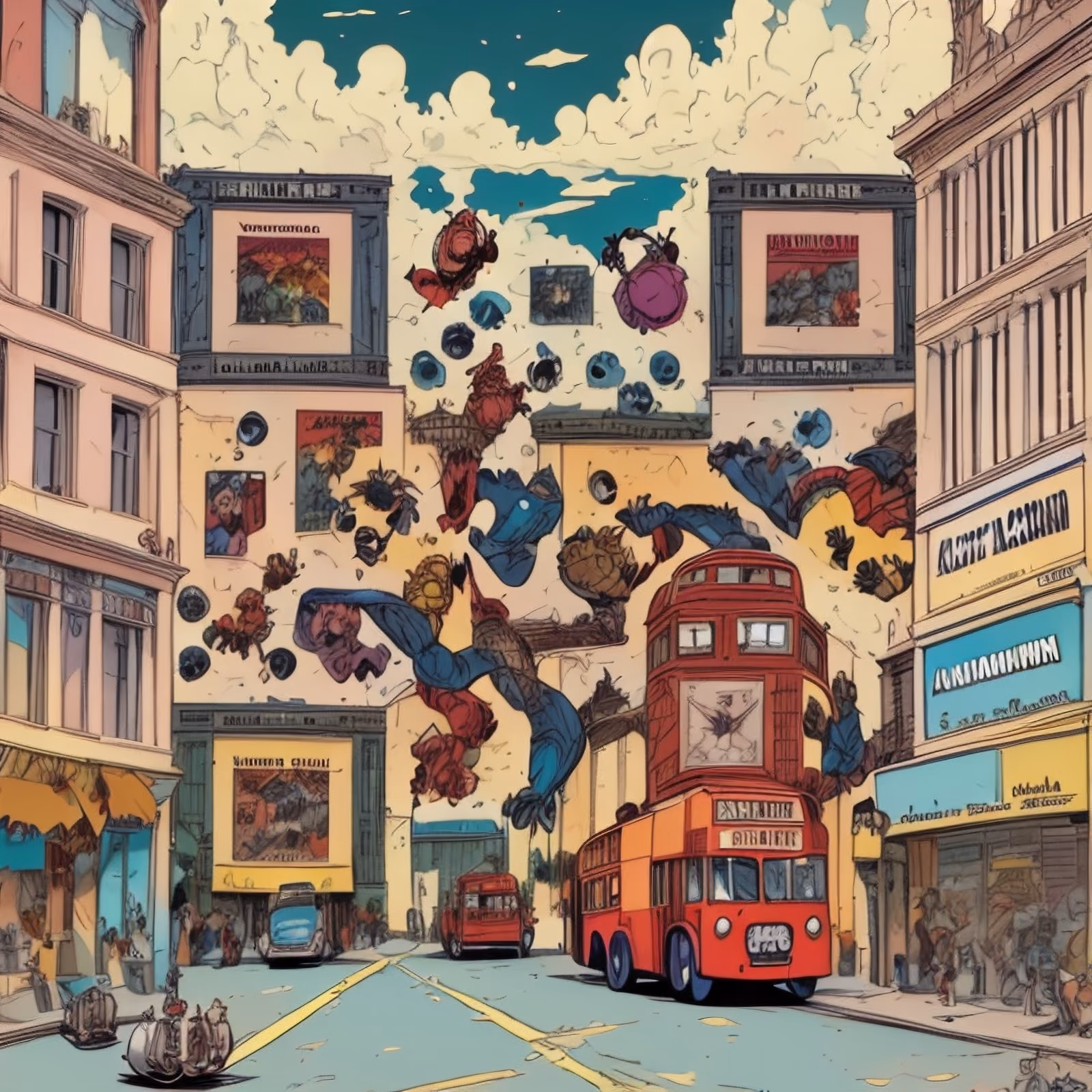 Comic Street Scene Double Decker QR Code for Posters — image 1