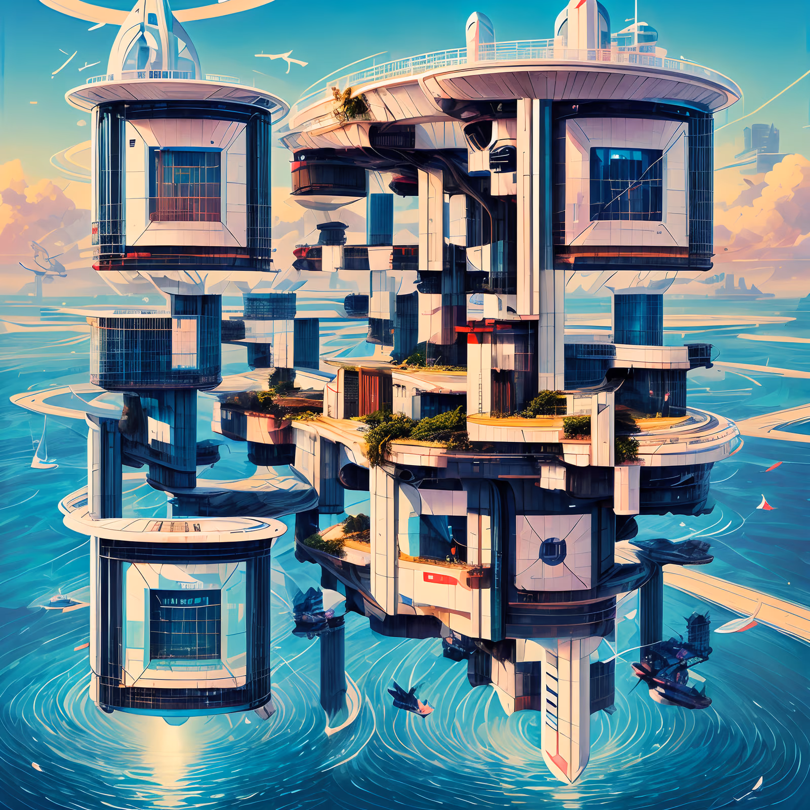 Floating Ocean City Retrofuturism QR Code Art — image 1