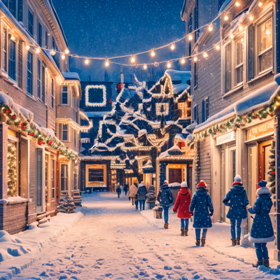 Snowy Christmas Street Painting Winter QR Code for Greeting Cards — image 1
