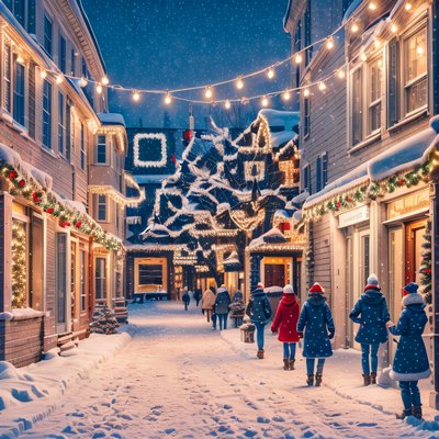 Snowy Christmas Street Painting Winter QR Code for Greeting Cards