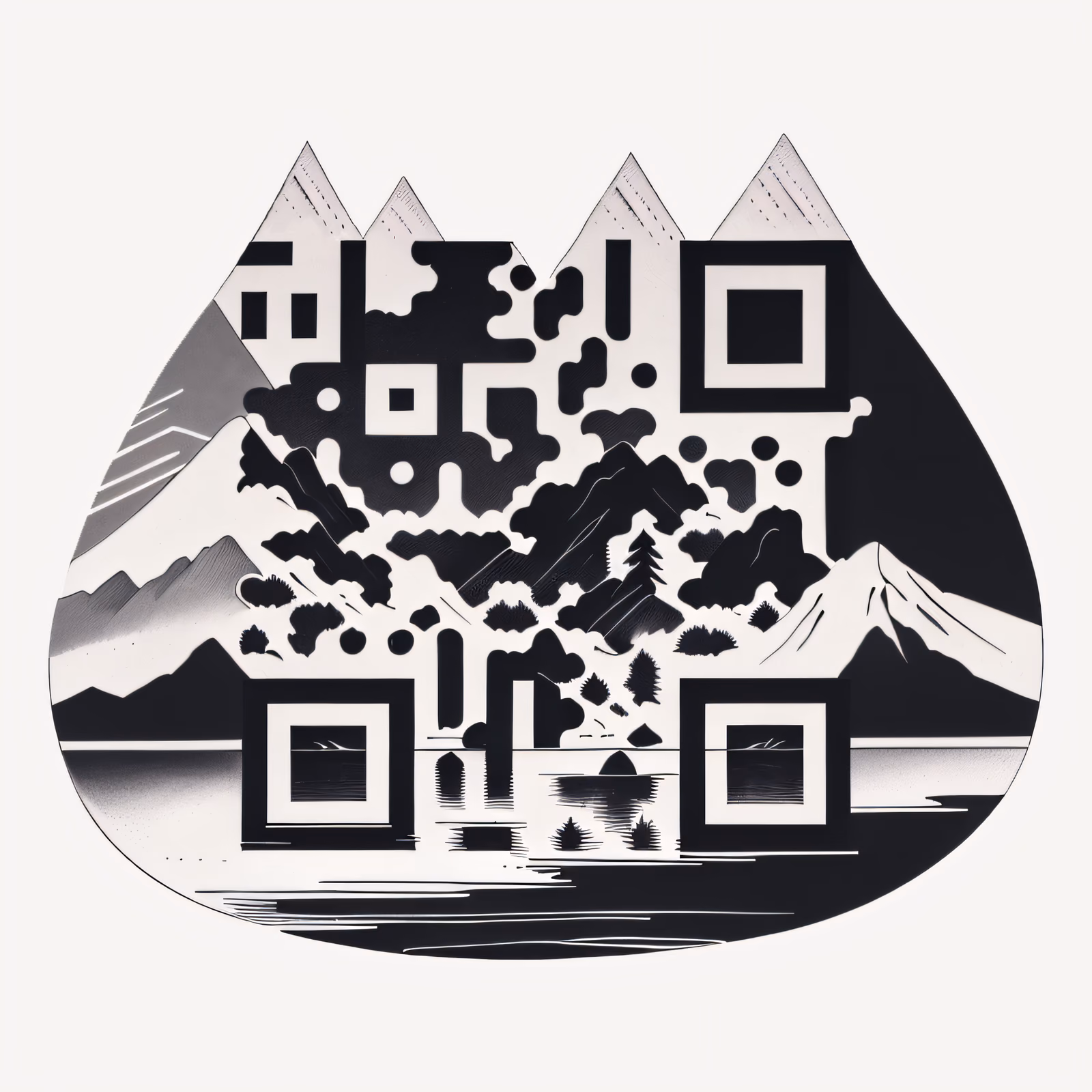 Горное озеро в стиле татуировки тушью: QR-код для временных тату — изображение 1