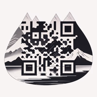 Горное озеро в стиле татуировки тушью: QR-код для временных тату — изображение 1