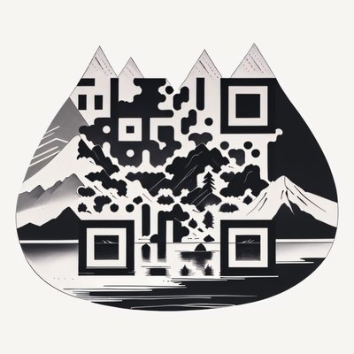 Горное озеро в стиле татуировки тушью: QR-код для временных тату