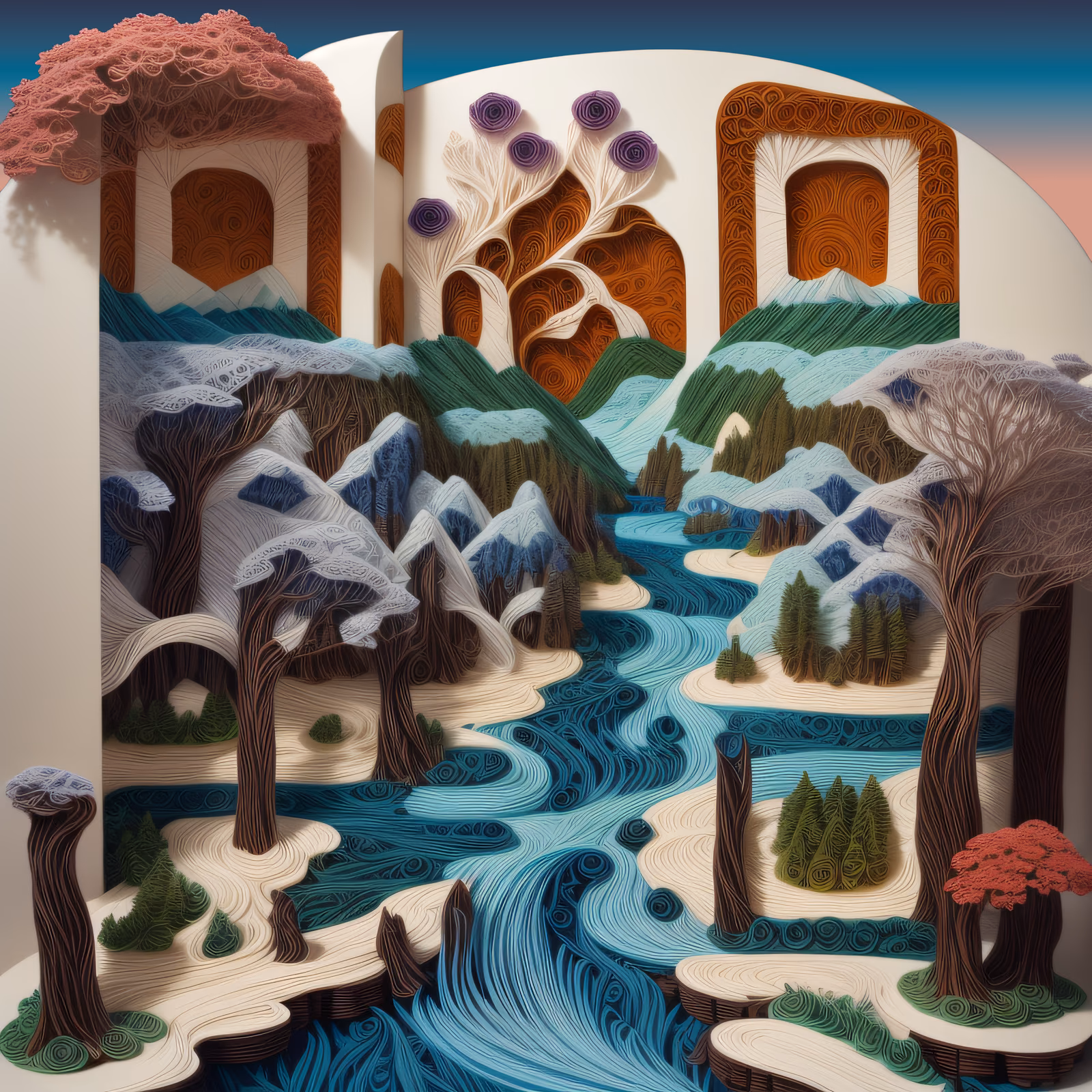 Paper Quilled River Landscape QR Code Art — image 1