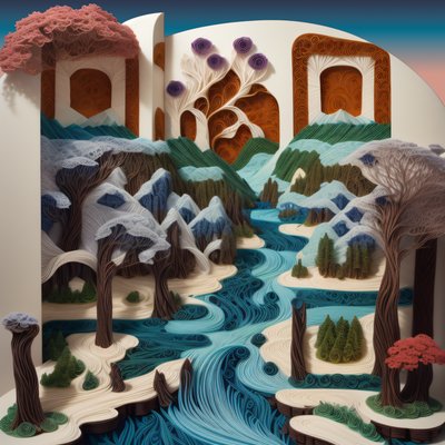 Paper Quilled River Landscape QR Code Art