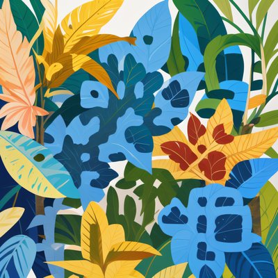 Tropical Leaves Vector Painting QR Code Art