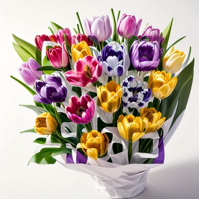 Colorful Tulip Bouquet Photo QR Code for Greeting Cards