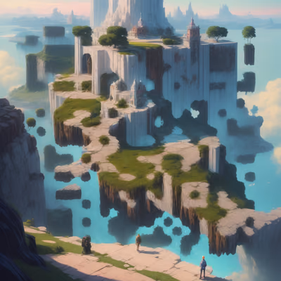 Floating Island Fortress Matte Painting QR Code Art — image 1