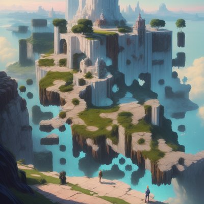 Floating Island Fortress Matte Painting QR Code Art
