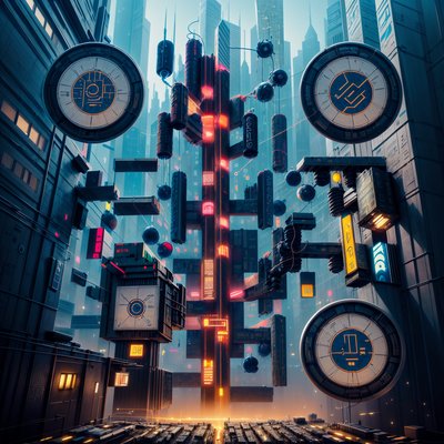 Cyberpunk Circuit Skyscrapers QR Code for Posters