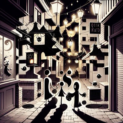 Haunted Alley Ghosts Cartoon QR Code for Posters