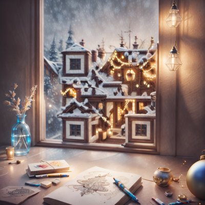 雪村窗景圣诞二维码艺术,适用于贺卡