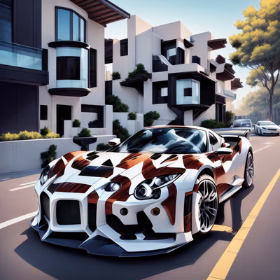White Sports Car Comic Style QR Code for Posters — image 1