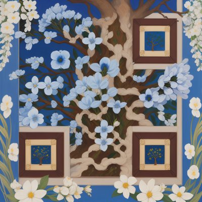 Blue Blossom Tree Storybook QR Code Art