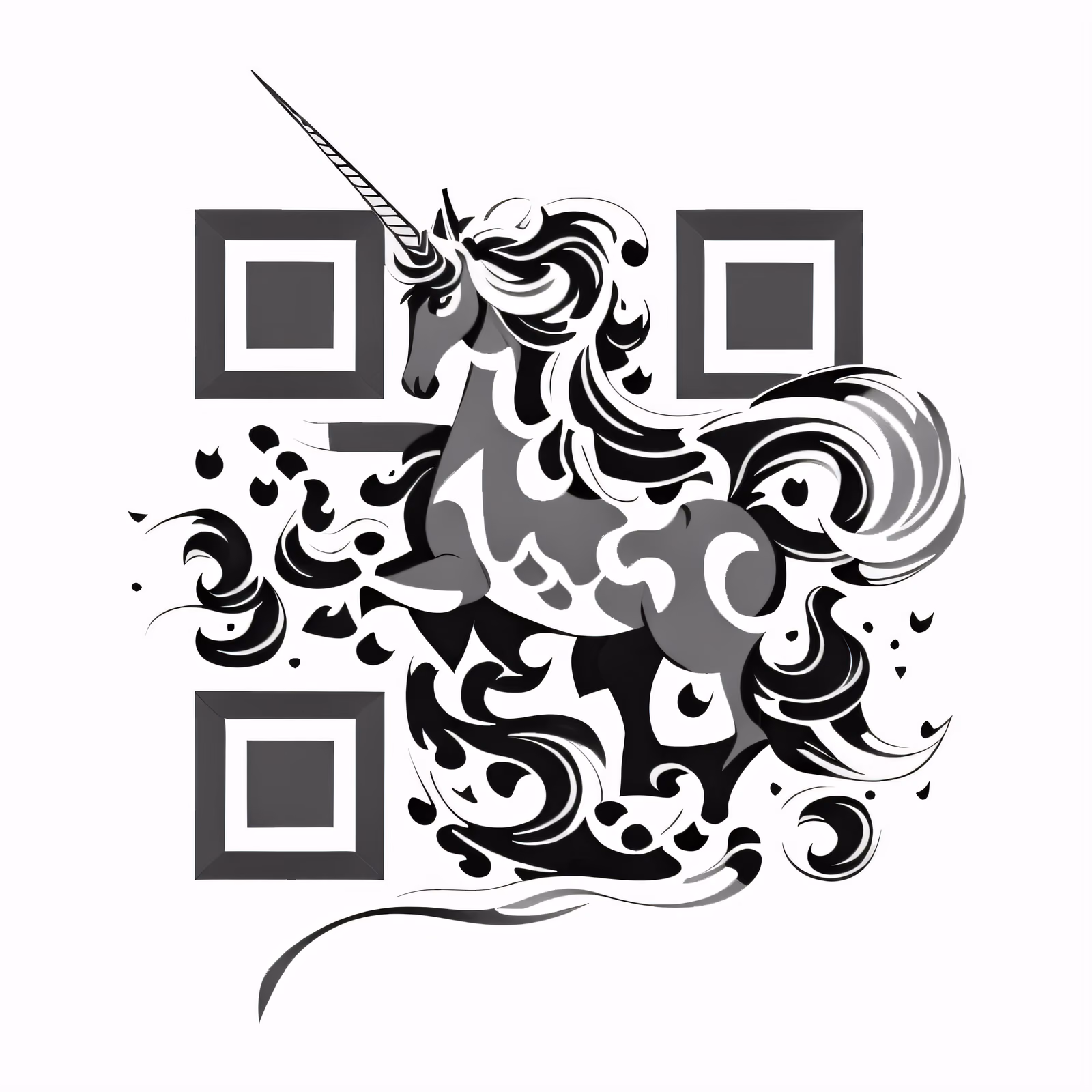 Unicorn Black and White Tattoo QR Code for Temporary Tattoos — image 1