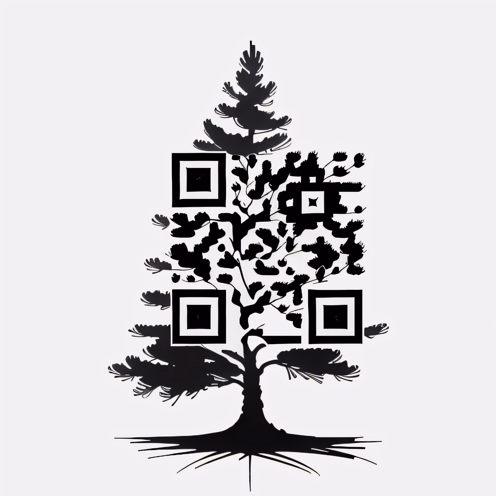 Силуэт сосны тушью: QR-код для временных тату — изображение 1