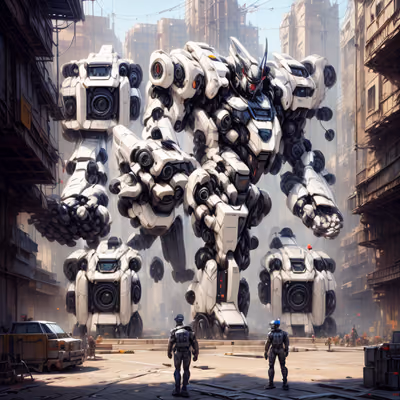Giant Mecha City Matte Painting QR Code for Posters — image 1
