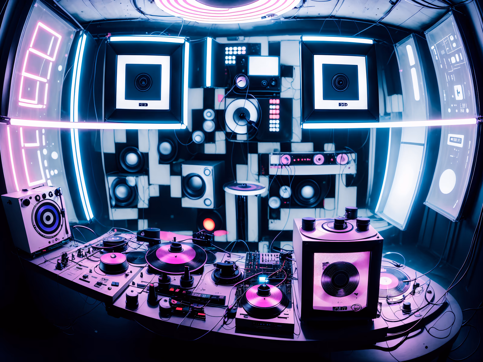 Neon DJ Booth Cyberpunk Electronics QR Code for Posters — image 1