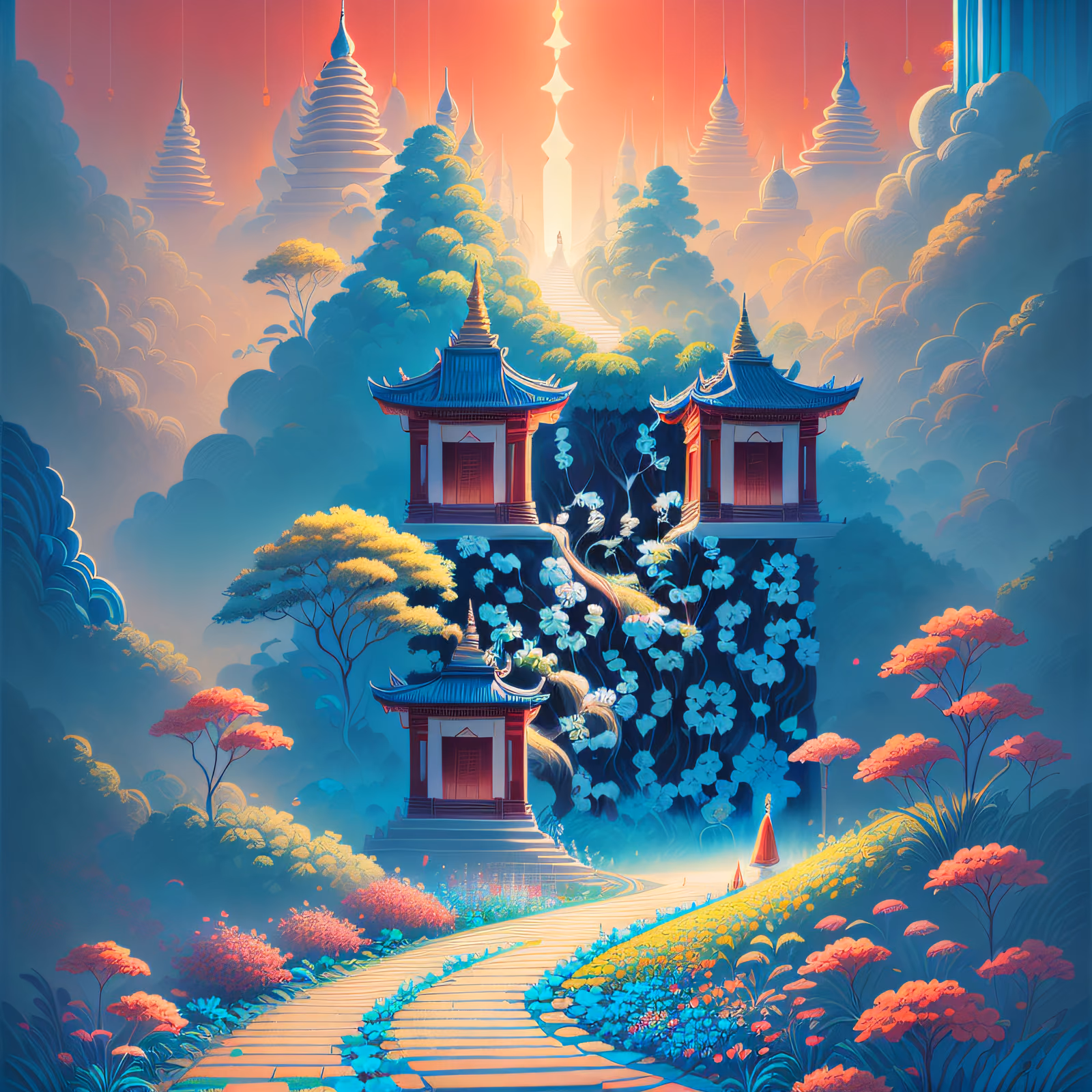 Туманный сад с пагодами: живописный QR-код — изображение 1