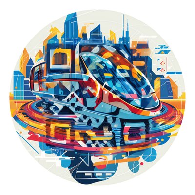 Futuristic Monorail Train Vector QR Code for Stickers