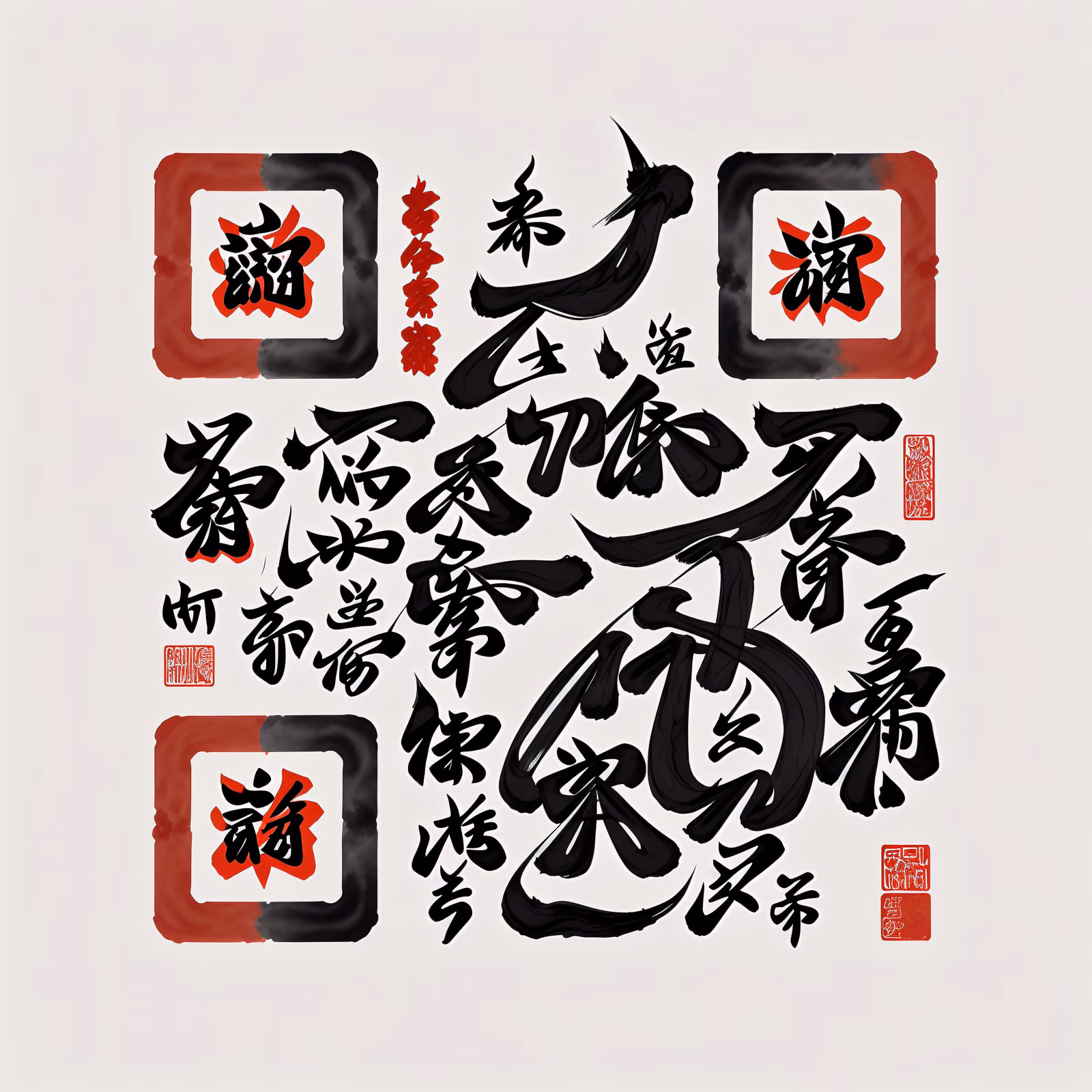 Black Ink Kanji Calligraphy Lettering QR Code Art — image 1