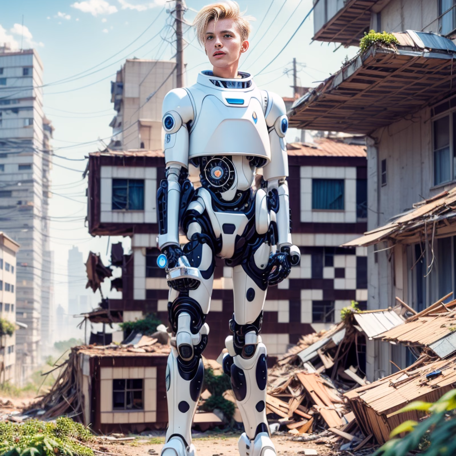 Cybernetic Exosuit Man Post-Apocalyptic QR Code for Posters — image 1