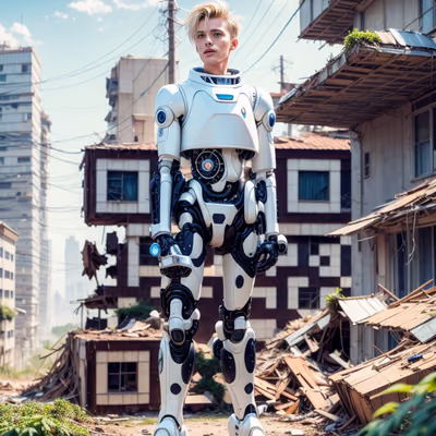 Cybernetic Exosuit Man Post-Apocalyptic QR Code for Posters — image 1