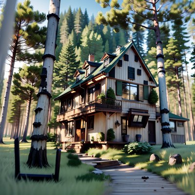 Hyperrealistic Forest House Tree QR Code Art