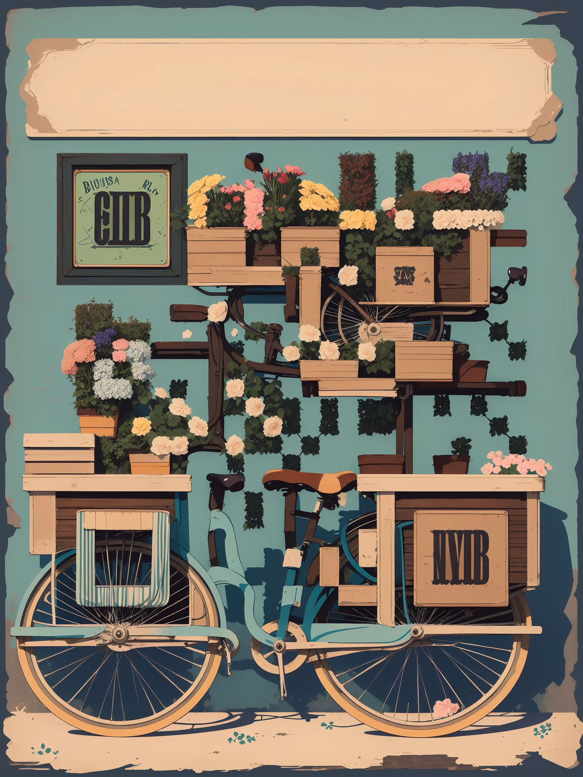 Florist Bicycle Cart Retro Vector QR Code for Posters — image 1