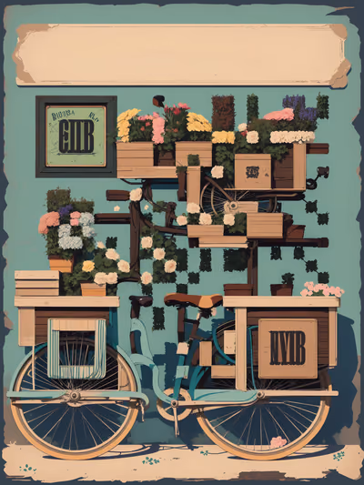 Florist Bicycle Cart Retro Vector QR Code for Posters — image 1
