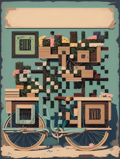 Florist Bicycle Cart Retro Vector QR Code for Posters