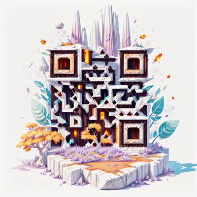 Фэнтезийная башня из коры, игровой арт QR-код для постеров