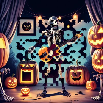 Skeleton Guitarist Halloween Cartoon QR Code for Posters