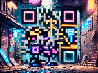 Neon Alley Robot Cyberpunk QR Code for Posters — image 1