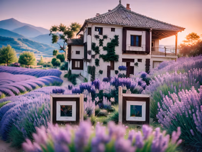 Lavender Farmhouse Sunset Photography QR Code for Posters — image 1