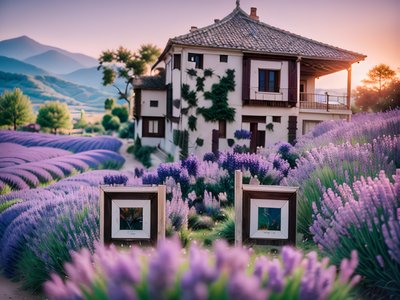 Lavender Farmhouse Sunset Photography QR Code for Posters