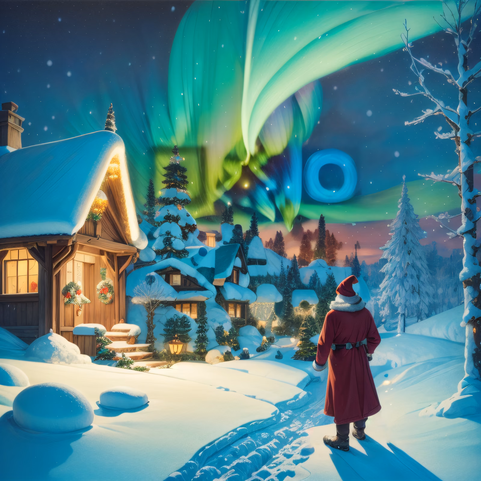 Santa Snowy Village Aurora QR Code for Greeting Cards — image 1