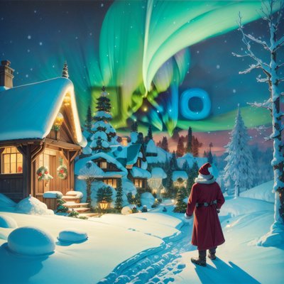 Santa Snowy Village Aurora QR Code for Greeting Cards