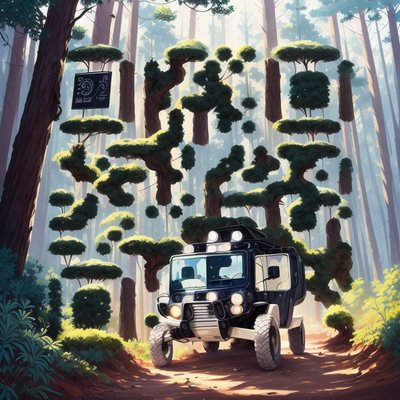 Off-Road Truck Pine Forest Gouache QR Code for Posters