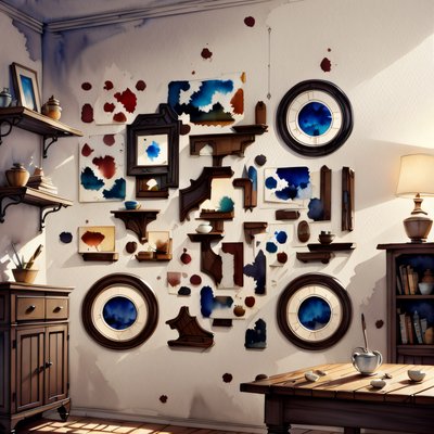 Watercolor Room Interior Wall QR Code Art