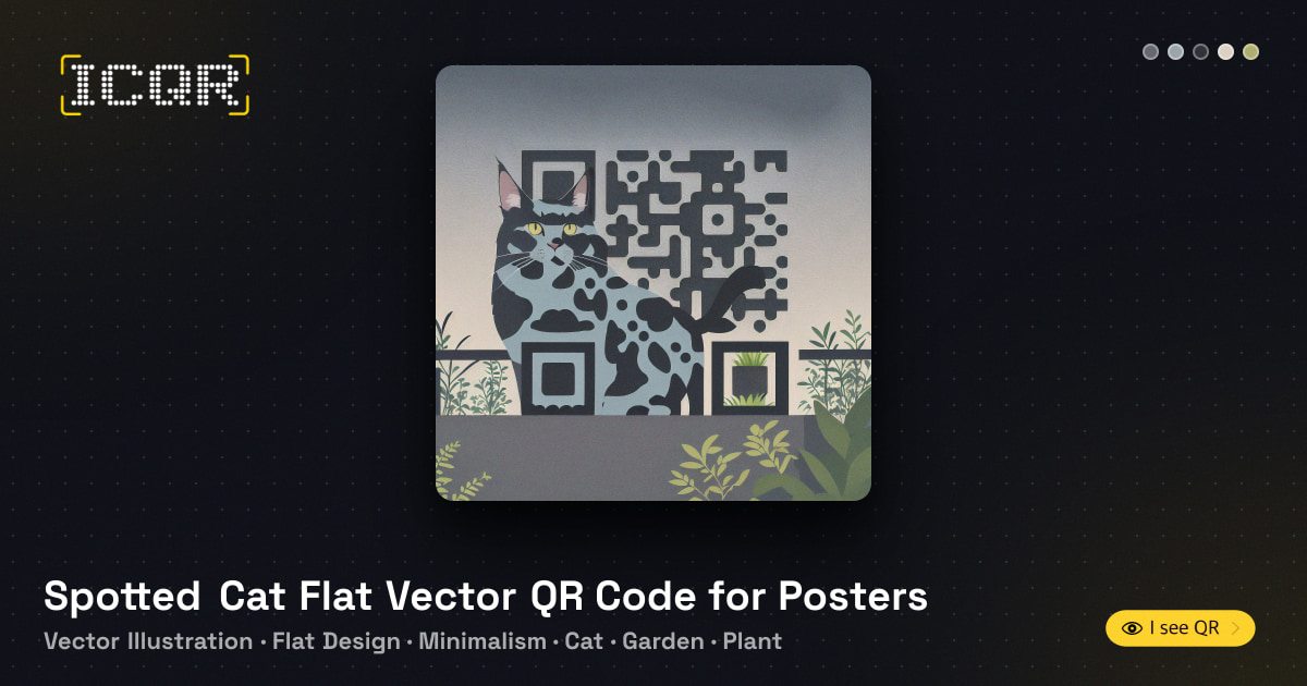 Whare Vector Spotted Cat Flat Vector QR Code for Posters • ICQR