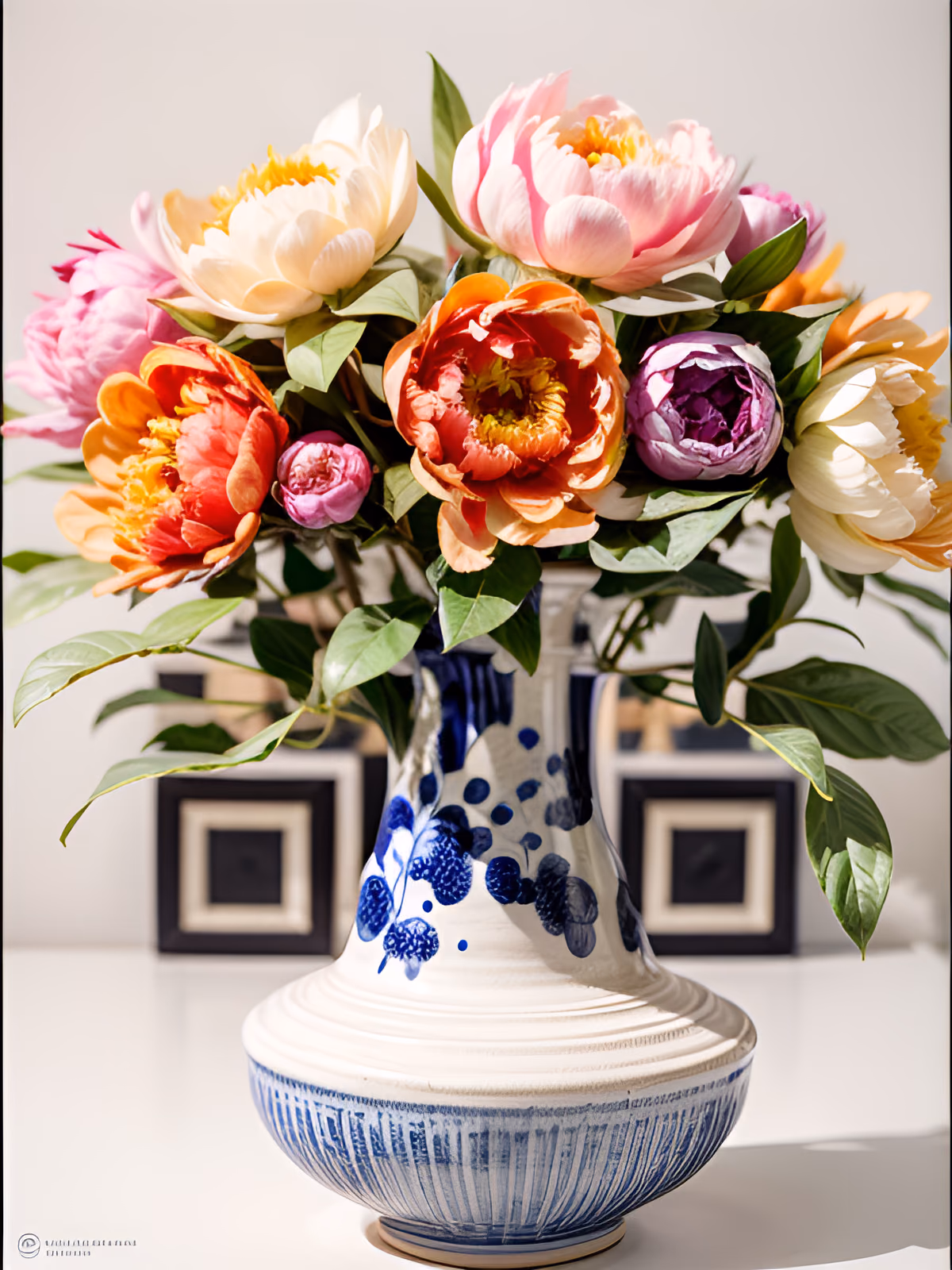 Peony Bouquet Porcelain Vase Photo Flowers QR Code Art — image 1