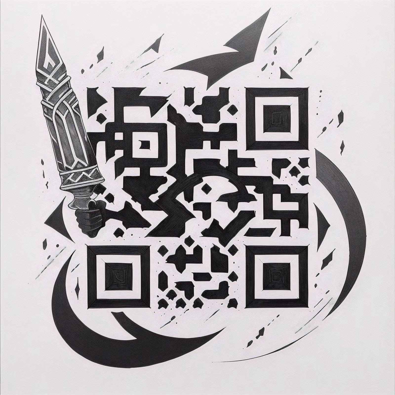 Молот с северными рунами: тату-стиль QR-код для временных татуировок — изображение 1