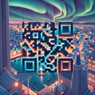 Iceland Aurora Cityscape Game Art QR Code for Posters — image 1