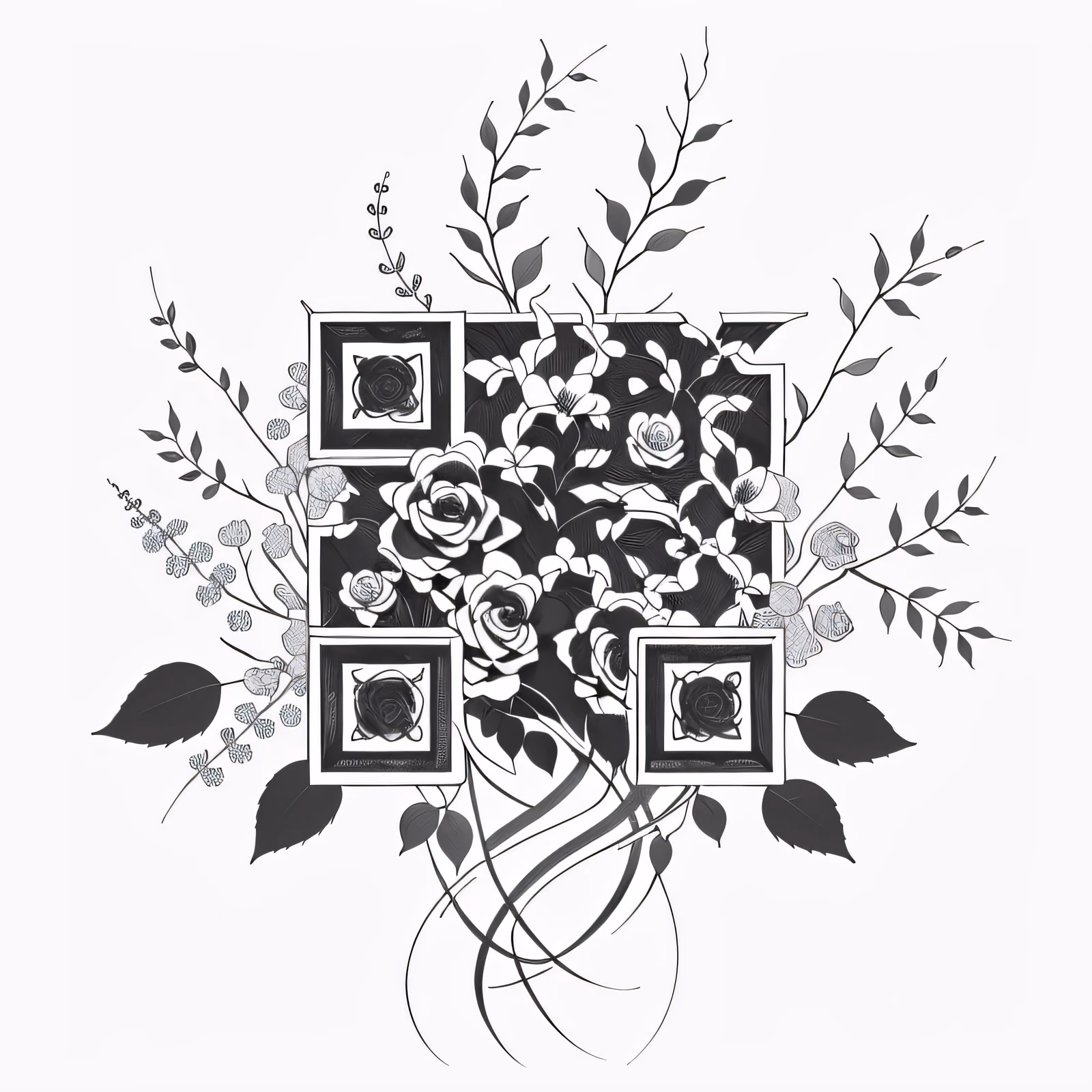 Rose and Jasmine Vine Tattoo QR Code for Temporary Tattoos — image 1